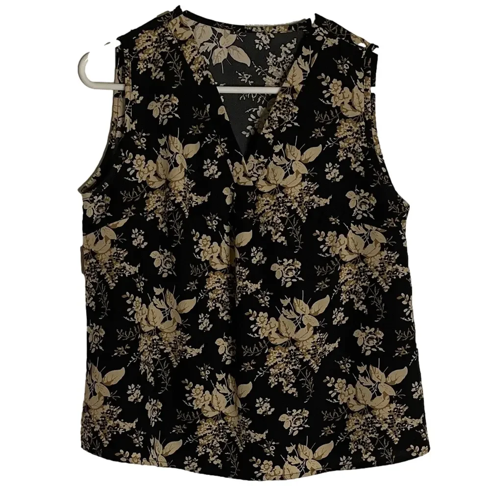 Floral Sleeveless Blouse, Women’s M, Black Beige